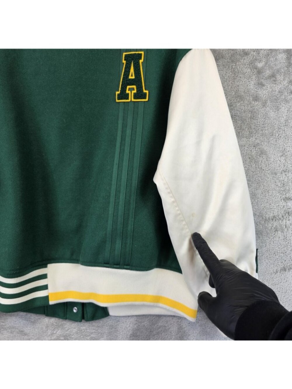 Adidas Jacket Womens XL Green Varsity Letterman Snap Front Striped Trim HY4184 - Picture 6 of 16